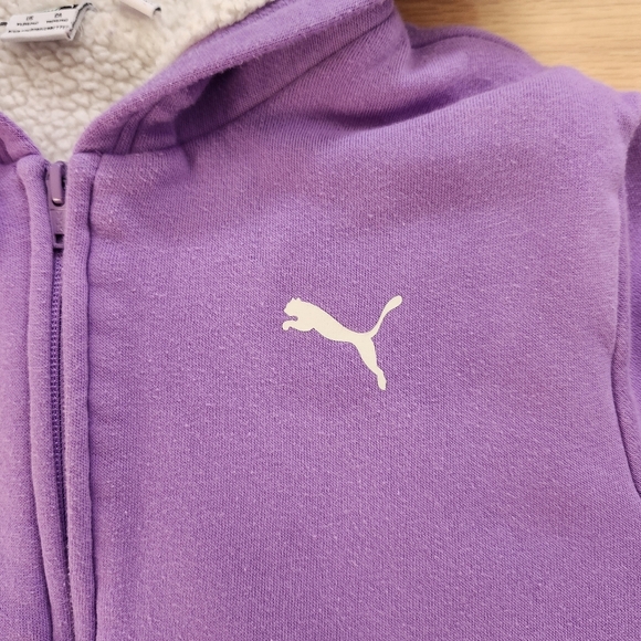Puma Kids Girl Sz XL Purple Zip-Up Fleece Lined Cozy Hoodie Jacket Fall Winter - Picture 2 of 8